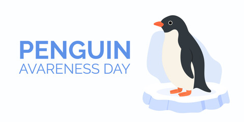 Obraz premium Penguin illustration celebrating Penguin Awareness Day theme with clean modern style, highlighting Penguin Awareness Day message and promoting wildlife protection and education.