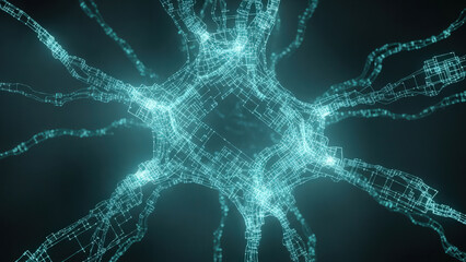 Abstract Digital Neural Network Grid, Glowing Tech Background for Artificial Intelligence and Global Data Connection