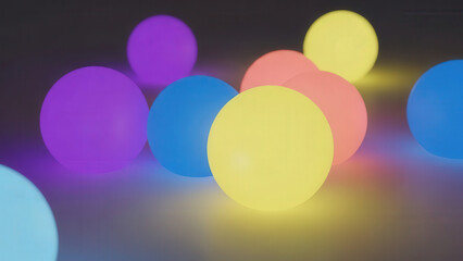 Vibrant Colorful Glowing Spheres. Abstract Luminous Balls and Orbs on Dark Background. Modern Light Effects, Playful Futuristic Composition.