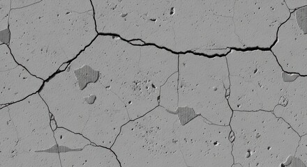 Fototapeta premium Close-up of a cracked grey surface, showing intricate patterns of damage and wear.