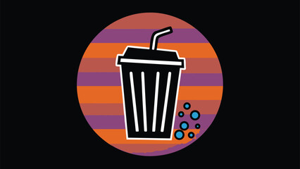Retro Drink Cup Icon with Colorful Striped Background for Cafe and Beverage Branding