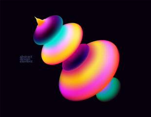 Iridescent 3D spinning top. Abstract gradient  geometric shapes.  Colorful vector design elements.