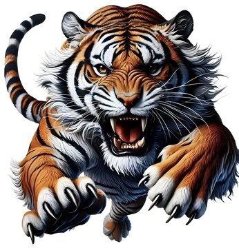 Fierce tiger leaping forward in dynamic wildlife high resolution image