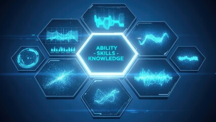 Colorful modular displays with wave icons assist engineers in supervising performance and research data