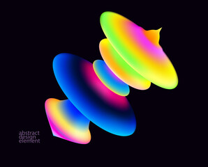 Iridescent 3D spinning top. Abstract gradient  geometric shapes.  Colorful vector design elements.