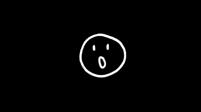 White Hand Drawn Surprised Face Emoji Animation on Transparent Background. 4K Video