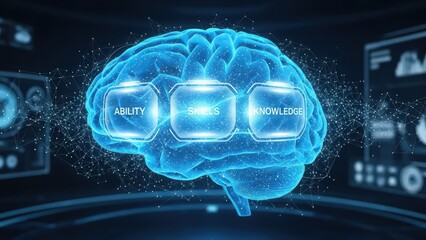 Hightech training platform illustrating brain activity and skill development processes for professionals