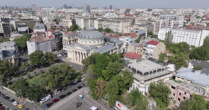 Drone fly over Ateneul Bucarest 