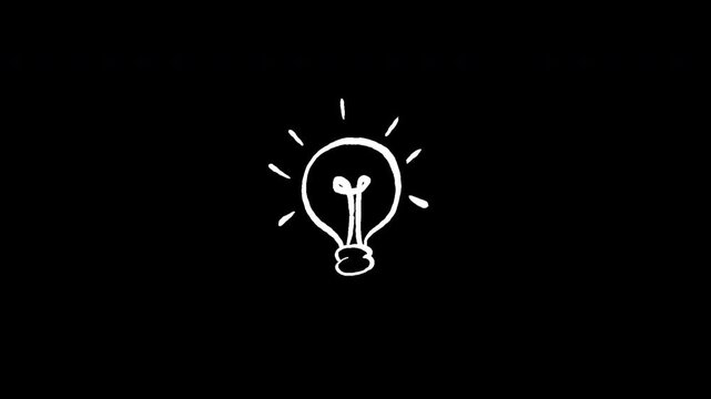 White Hand Drawn Light Bulb Idea Doodle Animation on Transparent Background. 4K Video