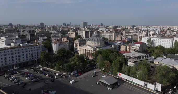 Drone fly over Ateneul Bucarest 