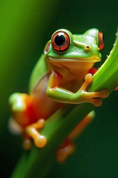 A glass frog clinging to the underside of a leaf in the Peruvian Amazon