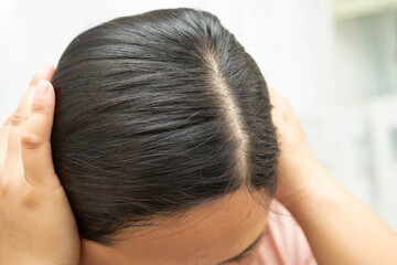 Fototapeta premium Woman with beautiful shine hair care treatment.