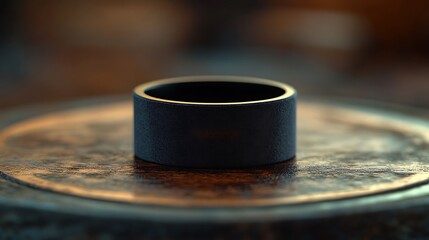 Obraz premium Elegant dark ring on a textured metallic surface exhibiting minimalist design