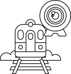 A train is on a track with a camera in front of it