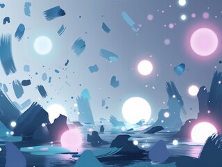 Dreamy Scattered Blue Art with Bokeh Lights