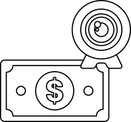 A dollar bill with a camera on top of it