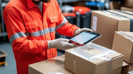 Retail worker using a tablet preparing an online order