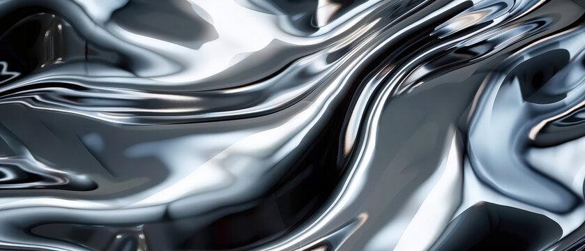 Futuristic close-up of a reflective liquid chrome surface with smooth curves and metallic textures, ideal for tech or sci-fi themes.