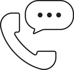 Line art icon of a telephone receiver with a speech bubble indicating a message or conversation.