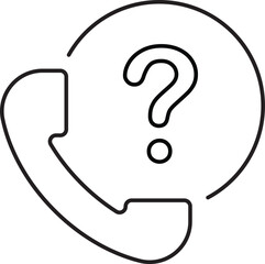 Outline icon of a telephone receiver with a question mark inside a circle, symbolizing phone support, customer service, or inquiry.