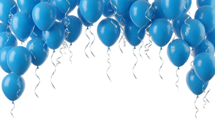 Collection of blue balloons floating celebration isolated on transparent background