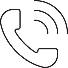 A simple black and white line art icon depicting a classic telephone handset with three curved lines indicating sound waves or a ringing signal.