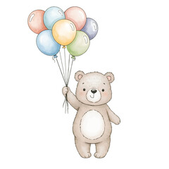 Cute Standing Teddy Bear Character with Balloons