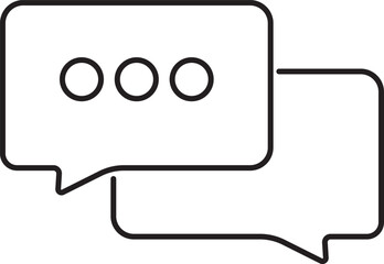Black and white line art icon of two overlapping speech bubbles with an ellipsis.