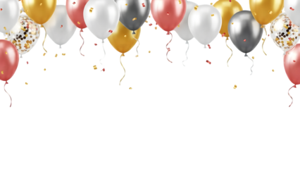 Colorful party balloons floating celebration isolated on transparent background