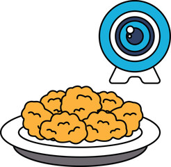 A plate of food with a camera in the background