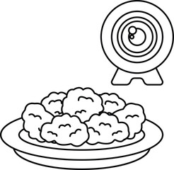 A plate of food with a camera in the background