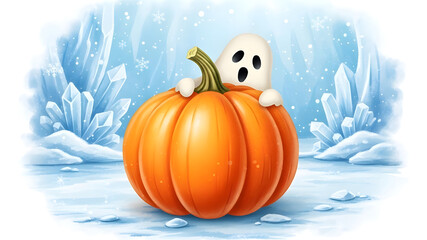 Happy Halloween pumpkin decoration, an orange autumn vegetable used for fall harvest and October holiday illustration