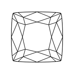 Cushion diamond cut shape isolated on white. Design diagram. Diamond pad shape top view. Cushion brilliant cut. Gemstone outline icon for jewellery design, branding, packaging, logo, digital graphic.