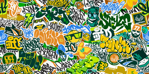 Seamless Cool Colorful Modern Abstract Urban Style Hiphop Graffiti Street Art Pattern Vector Background