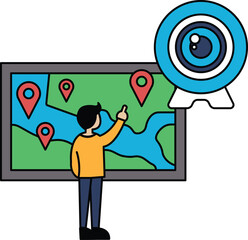 A man pointing at a map on a wall