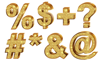 3D Gold Elements with Glitter &mdash; Premium Metallic Number Set, Transparent PNG