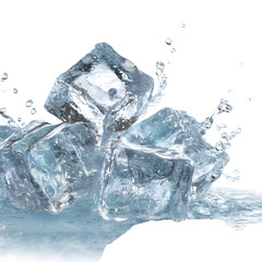 Close-up Splash of Transparent Ice Cubes Isolated