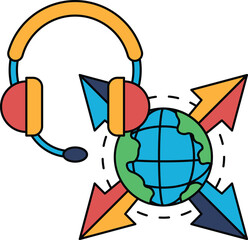 A drawing of a globe with a headset on top of it