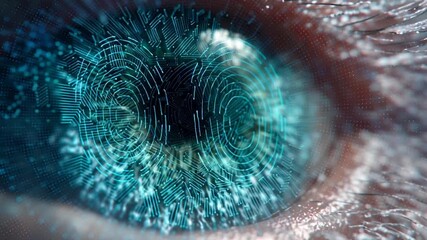 Futuristic Digital Eye with Glowing Circuitry and Data Flow Visuals - Powered by Adobe