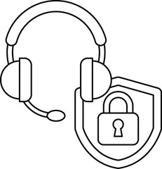 A black and white drawing of a headset and a lock