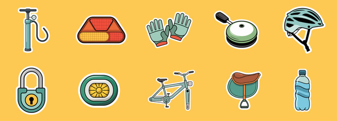 Fototapeta premium bicycle accessory sticker collection with safety and repair equipment