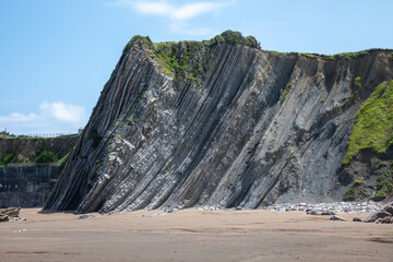 Coastal Beach With Rocky Outcrops and Cliffside Shoreline Under Cloudy Sky