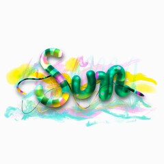 Colorful 3D render of the Sun text