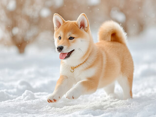 雪遊びを楽しむ子犬の生き生きとした表情