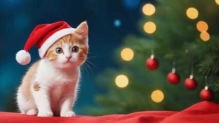 Christmas cat with Santa hat