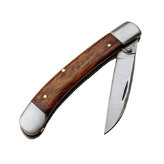 Sleek Closed Pocket Knife with Wooden Handle in Isolated Background