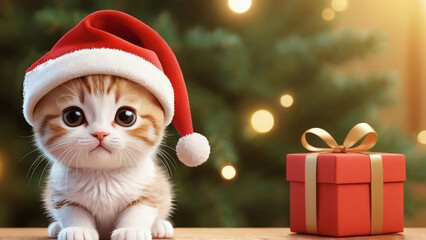 Christmas cat with Santa hat