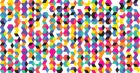 Vibrant seamless geometric pattern background of colorful 3D isometric cubes and hexagons isolated PNG with Transparent Background