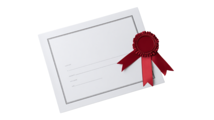 Blank Certificate with Red Award Ribbon on White Background