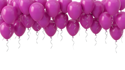Group of pink balloons floating celebration isolated on transparent background